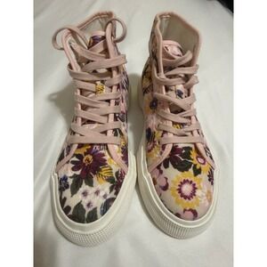 JustFab Ayesha Curry Rose High-Rise Floral High Top Sneakers Pink Multi Size 7